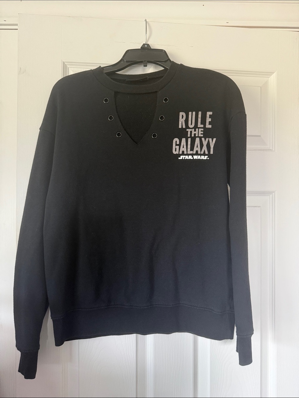 Star Wars Women's Black Crewneck Sweatshirt with 'Rule The Galaxy' Graphic